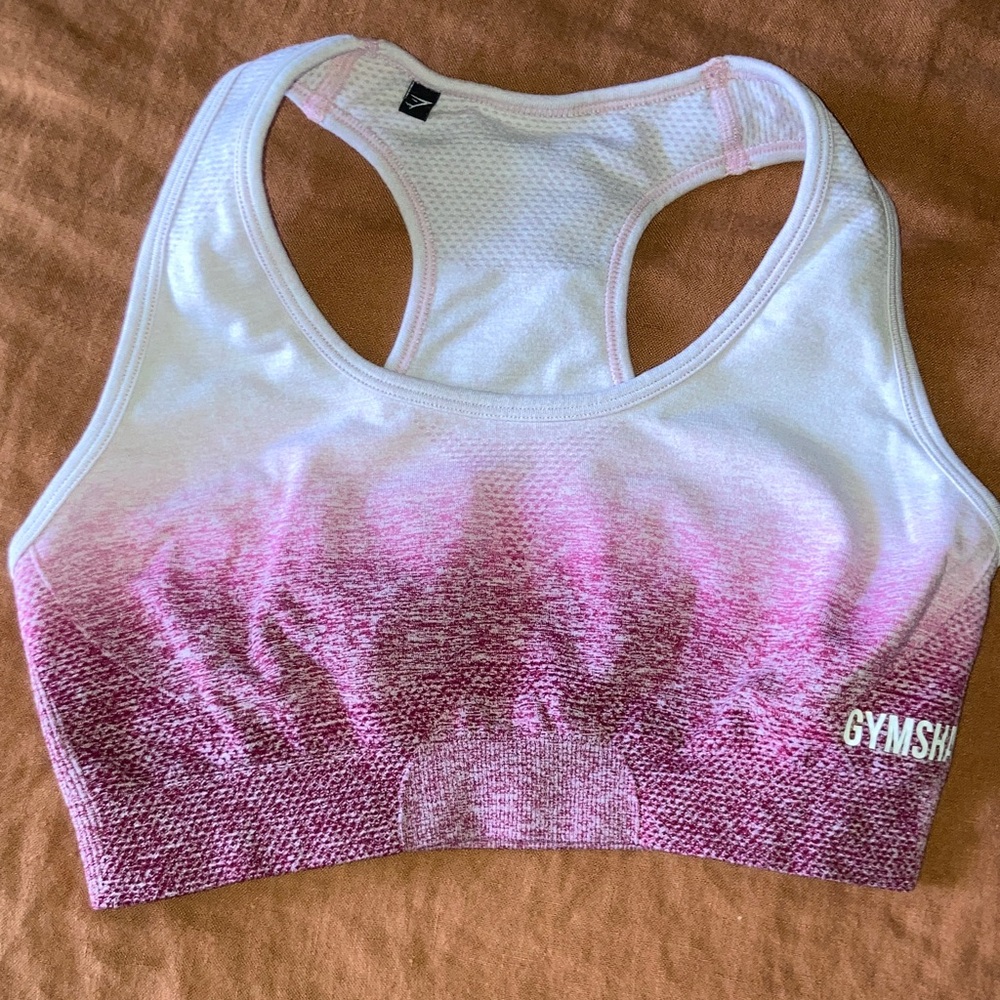 Gymshark Women's White and Pink Gradient Sports Bra